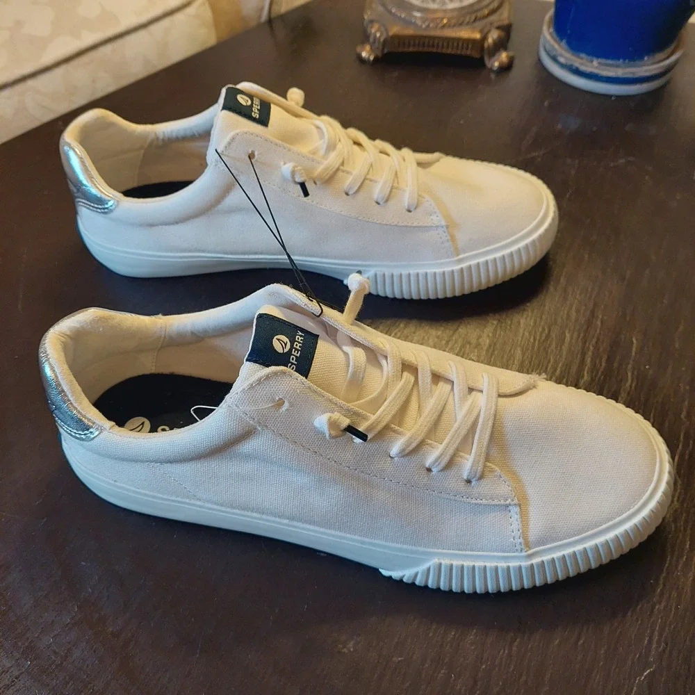 NEW! Sperry Women's Seabed LTT Canvas Sneakers White/Silver 10399093 Size 9.5M